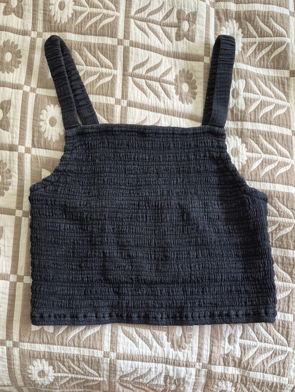 Marine Layer Black Smocked Square-Neck Crop Top